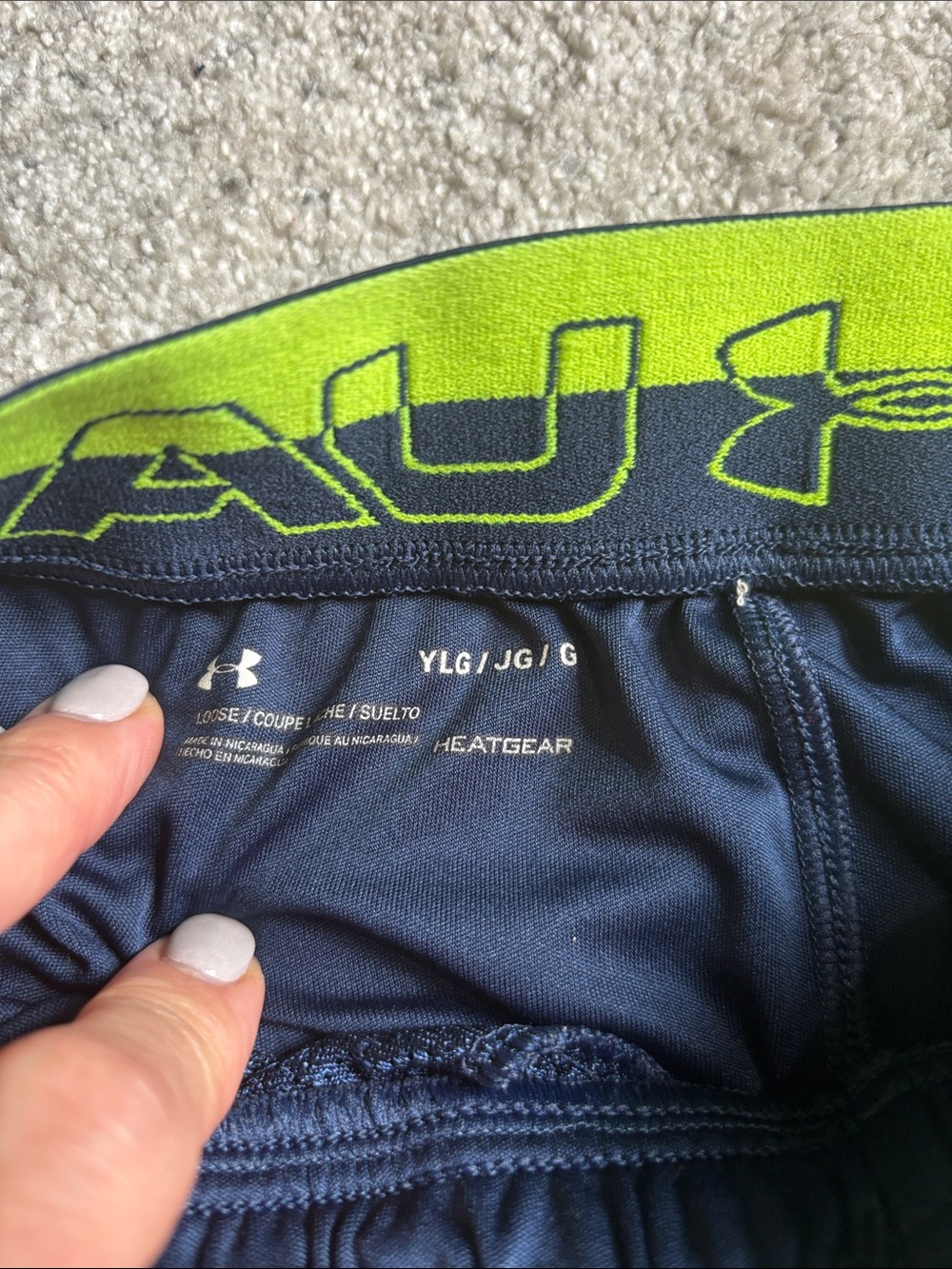 Under Armour Boys Navy with Neon Yellow Athletic Shorts - Picture 2 of 5